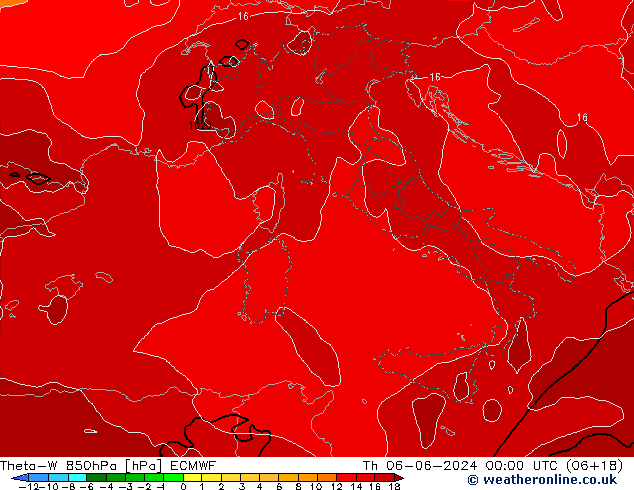 Theta-W 850hPa ECMWF Th 06.06.2024 00 UTC