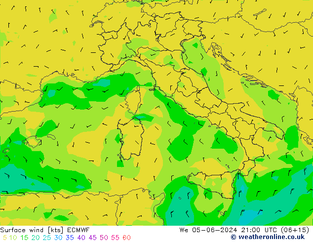 Rüzgar 10 m ECMWF Çar 05.06.2024 21 UTC