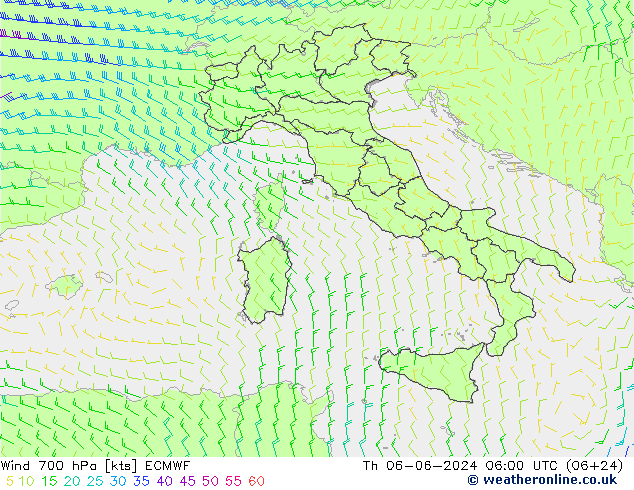 Vent 700 hPa ECMWF jeu 06.06.2024 06 UTC