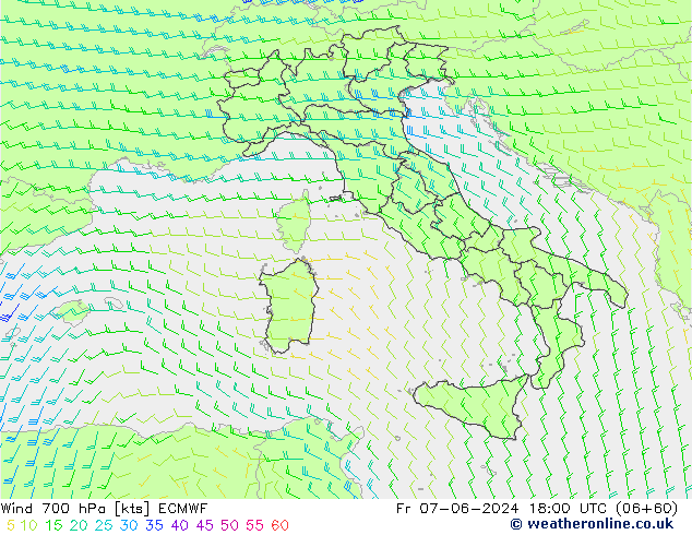 Vent 700 hPa ECMWF ven 07.06.2024 18 UTC