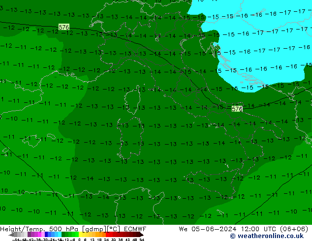 Z500/Rain (+SLP)/Z850 ECMWF We 05.06.2024 12 UTC