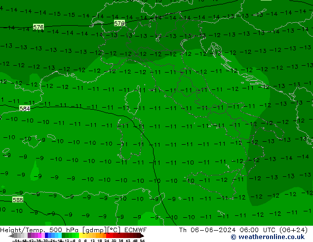 Z500/Rain (+SLP)/Z850 ECMWF jeu 06.06.2024 06 UTC