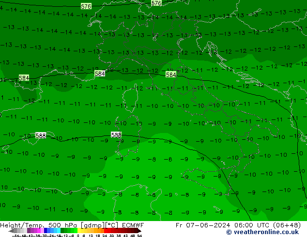 Height/Temp. 500 hPa ECMWF Fr 07.06.2024 06 UTC