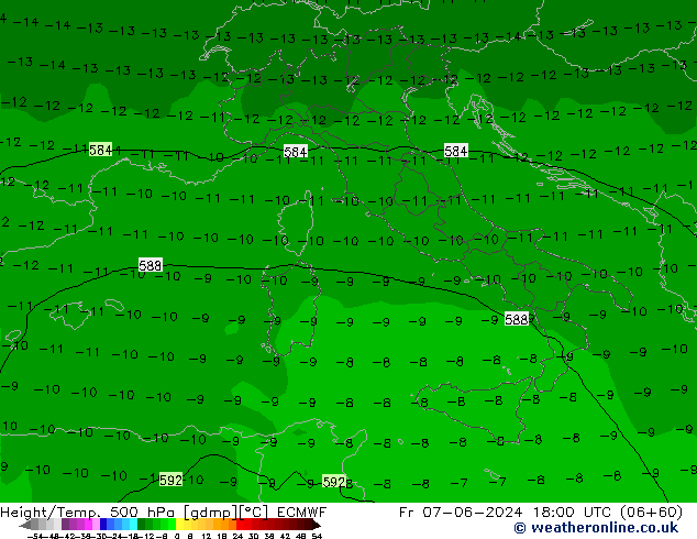 Geop./Temp. 500 hPa ECMWF vie 07.06.2024 18 UTC