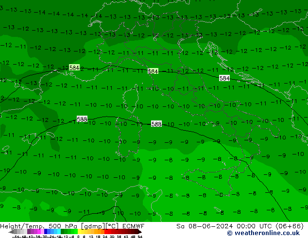 Z500/Rain (+SLP)/Z850 ECMWF  08.06.2024 00 UTC