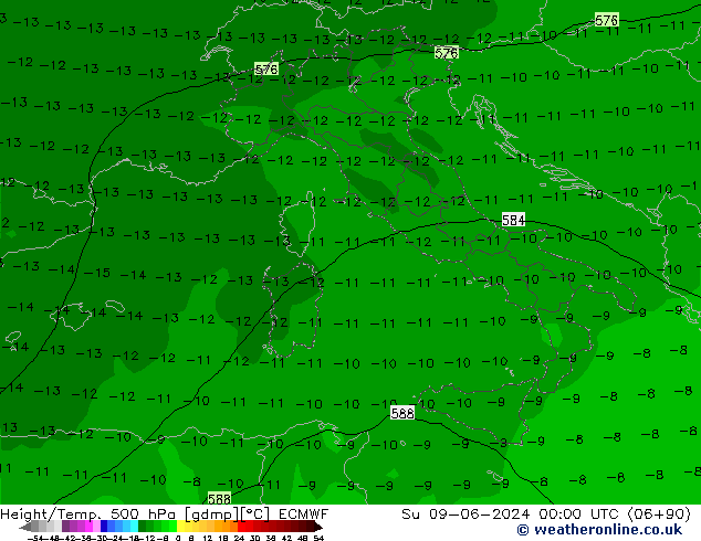 Z500/Rain (+SLP)/Z850 ECMWF Ne 09.06.2024 00 UTC