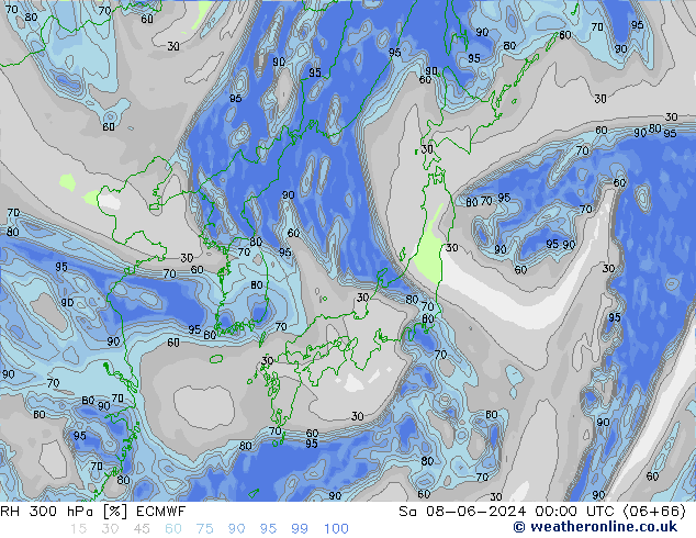 RH 300 hPa ECMWF Sa 08.06.2024 00 UTC