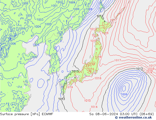 приземное давление ECMWF сб 08.06.2024 03 UTC