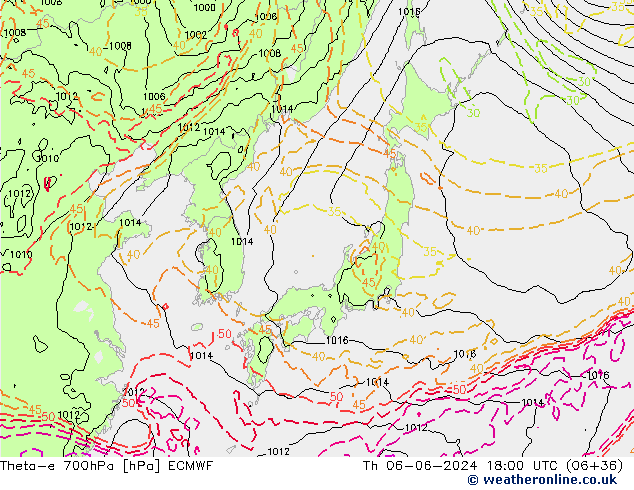 Theta-e 700hPa ECMWF jeu 06.06.2024 18 UTC