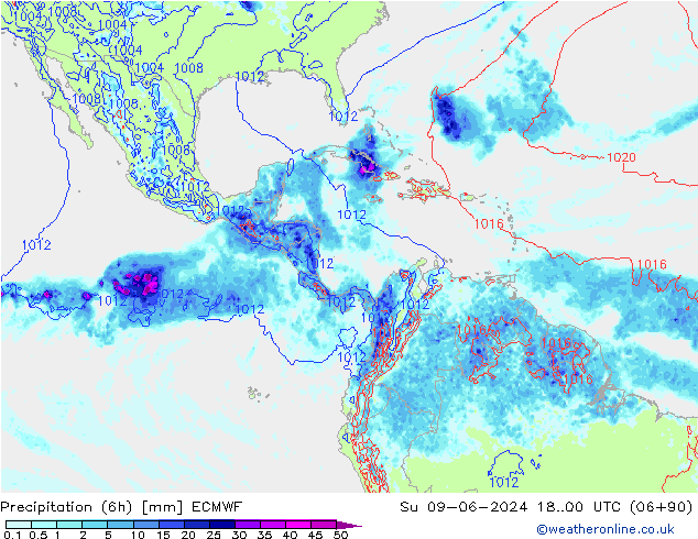 Precipitation (6h) ECMWF Su 09.06.2024 00 UTC