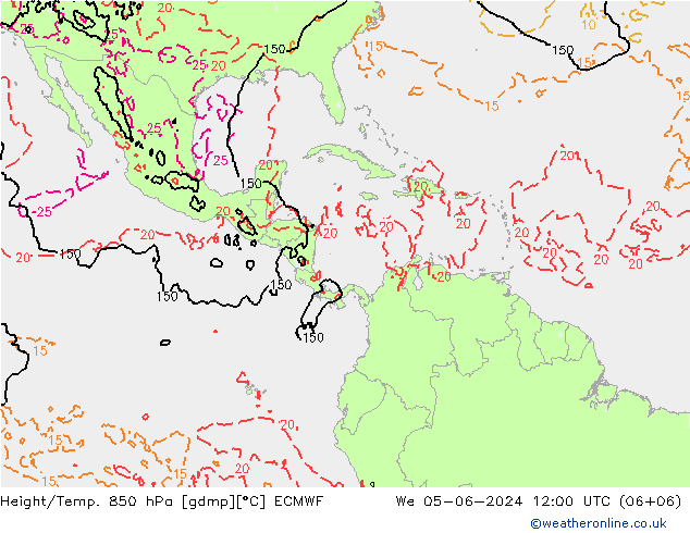 Z500/Yağmur (+YB)/Z850 ECMWF Çar 05.06.2024 12 UTC