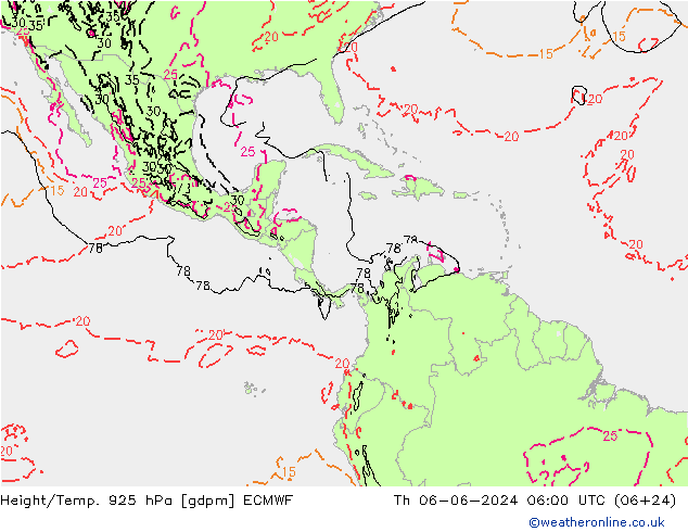 Yükseklik/Sıc. 925 hPa ECMWF Per 06.06.2024 06 UTC