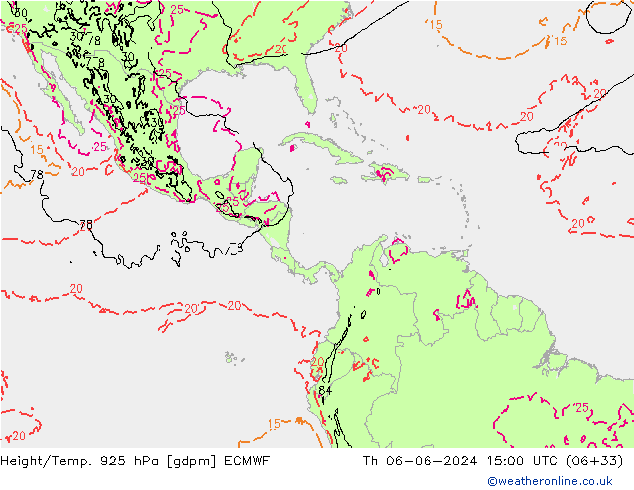 Hoogte/Temp. 925 hPa ECMWF do 06.06.2024 15 UTC