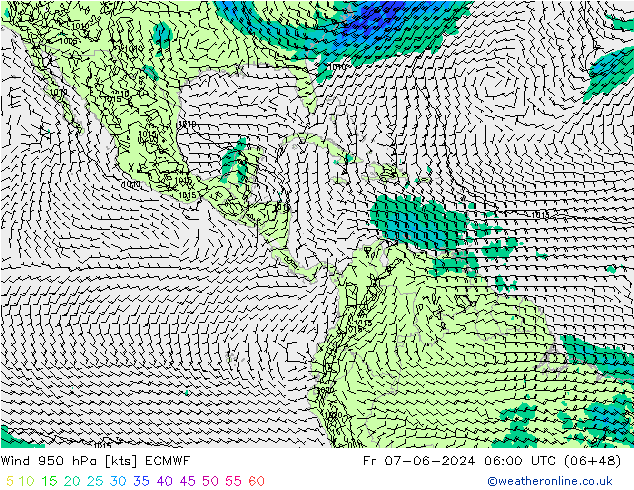 Vento 950 hPa ECMWF Sex 07.06.2024 06 UTC