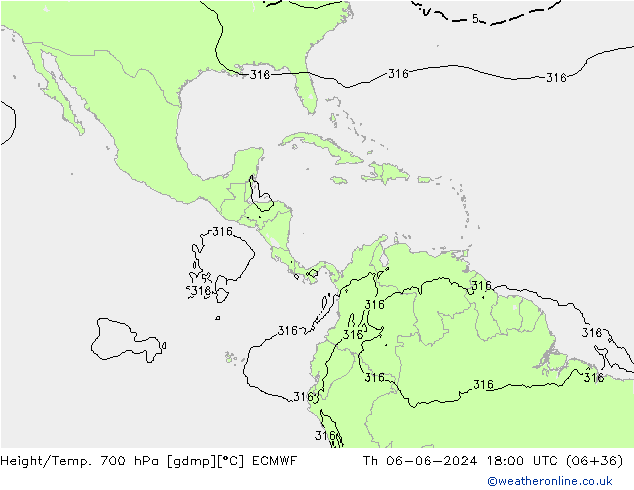 Hoogte/Temp. 700 hPa ECMWF do 06.06.2024 18 UTC