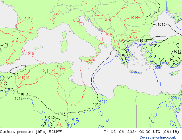 Luchtdruk (Grond) ECMWF do 06.06.2024 00 UTC