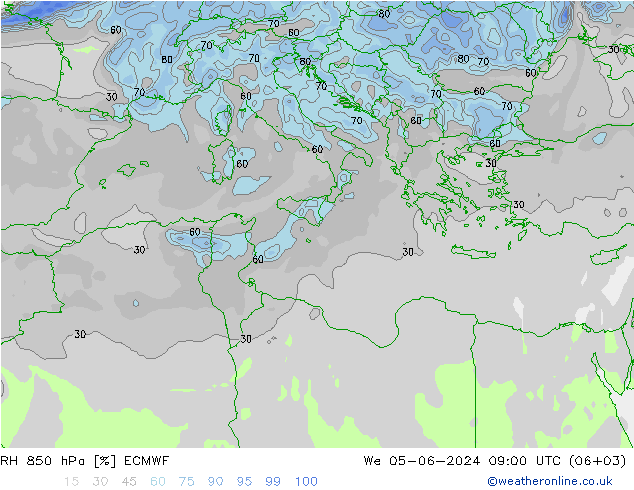 RH 850 hPa ECMWF Mi 05.06.2024 09 UTC