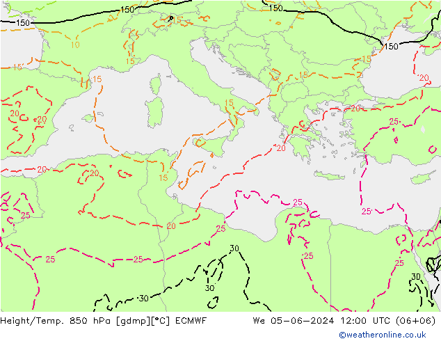 Z500/Rain (+SLP)/Z850 ECMWF Mi 05.06.2024 12 UTC