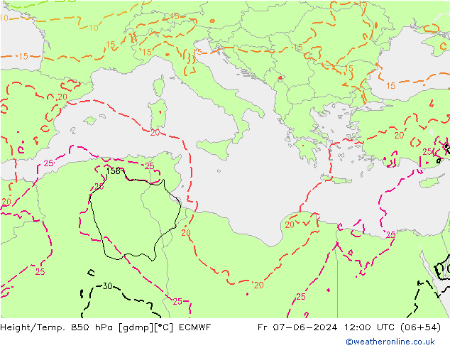 Z500/Rain (+SLP)/Z850 ECMWF Pá 07.06.2024 12 UTC