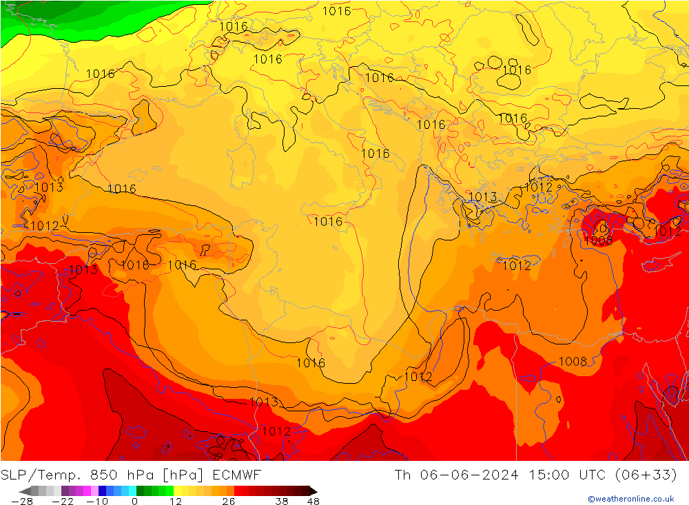 SLP/Temp. 850 hPa ECMWF do 06.06.2024 15 UTC