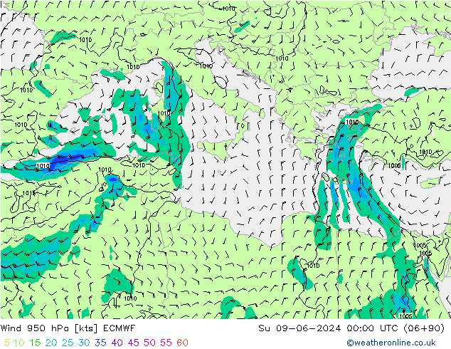 Wind 950 hPa ECMWF zo 09.06.2024 00 UTC