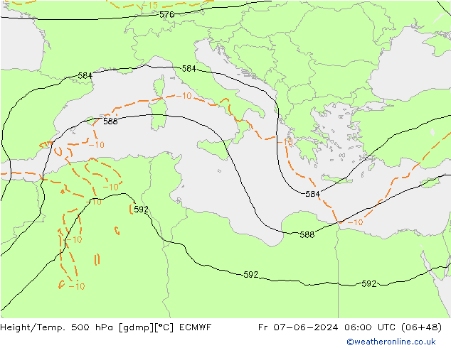 Z500/Rain (+SLP)/Z850 ECMWF Fr 07.06.2024 06 UTC