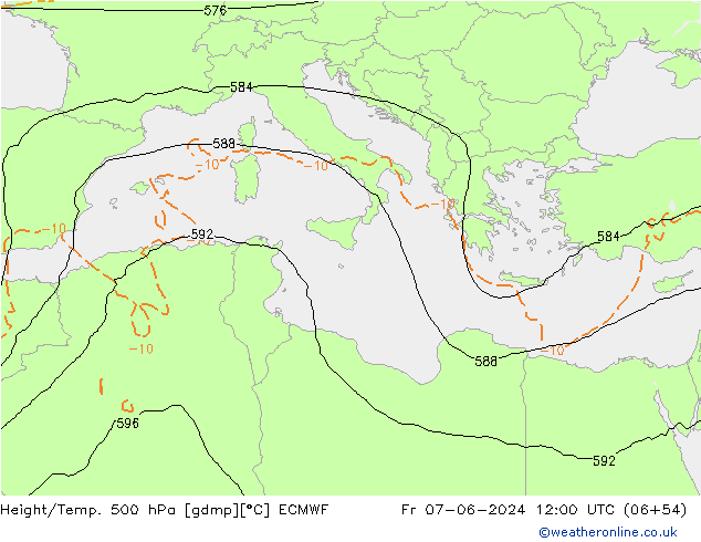 Z500/Rain (+SLP)/Z850 ECMWF Pá 07.06.2024 12 UTC