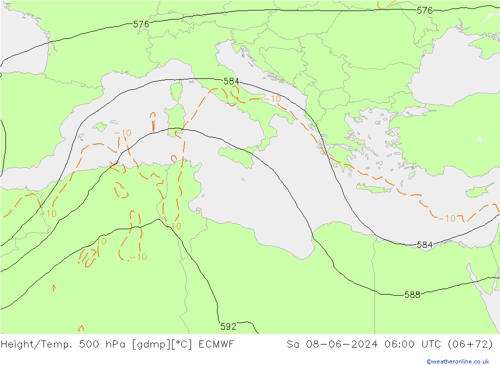 Yükseklik/Sıc. 500 hPa ECMWF Cts 08.06.2024 06 UTC