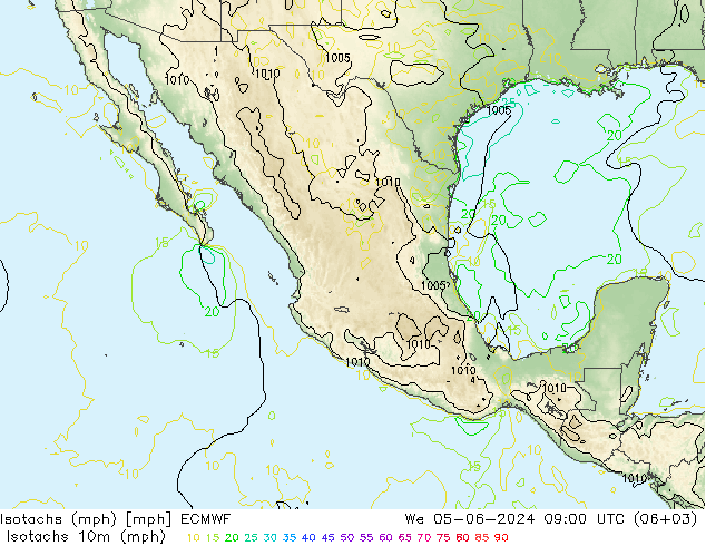 Isotachs (mph) ECMWF  05.06.2024 09 UTC