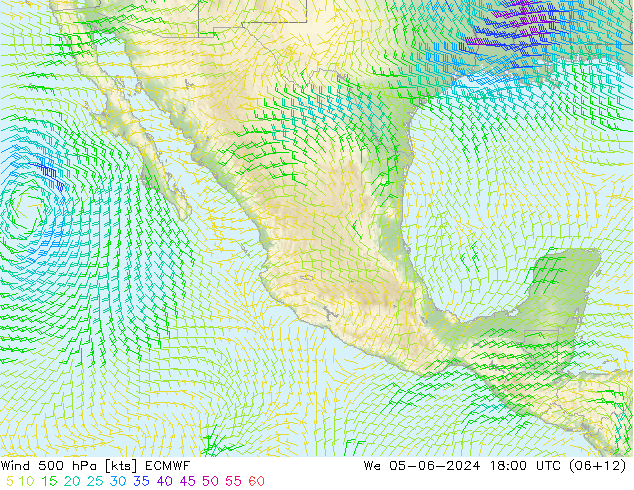 Viento 500 hPa ECMWF mié 05.06.2024 18 UTC