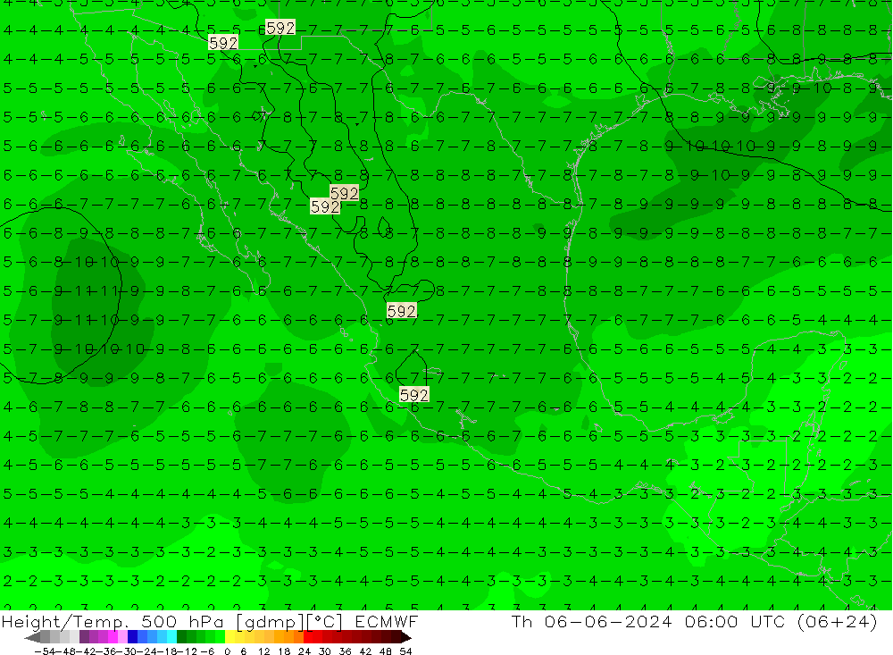 Z500/Rain (+SLP)/Z850 ECMWF Do 06.06.2024 06 UTC