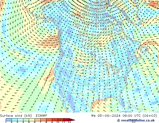 �N 10 米 (bft) ECMWF 星期三 05.06.2024 09 UTC