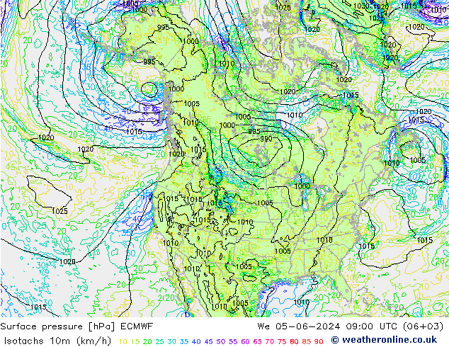 Isotachen (km/h) ECMWF Mi 05.06.2024 09 UTC