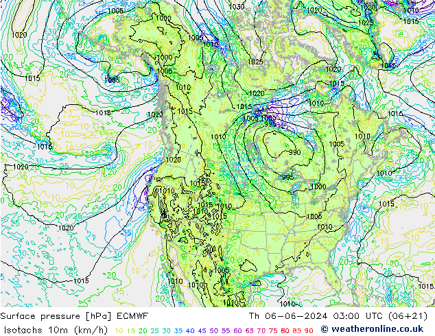 Isotachs (kph) ECMWF  06.06.2024 03 UTC