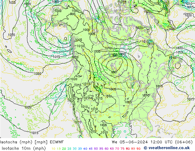 Isotachen (mph) ECMWF Mi 05.06.2024 12 UTC