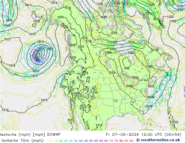 Isotachs (mph) ECMWF Pá 07.06.2024 12 UTC