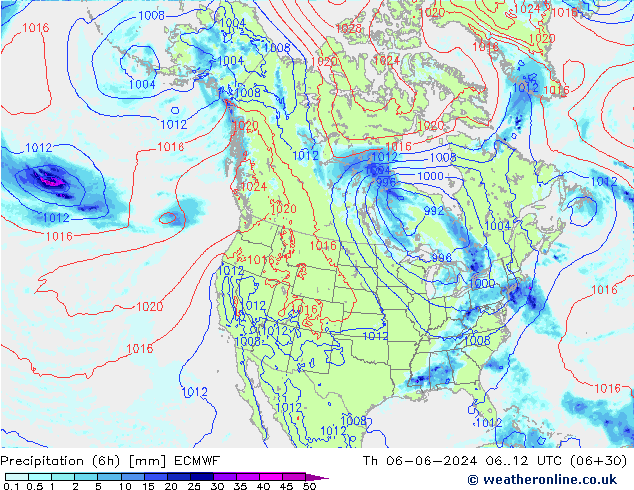 Precipitation (6h) ECMWF Th 06.06.2024 12 UTC