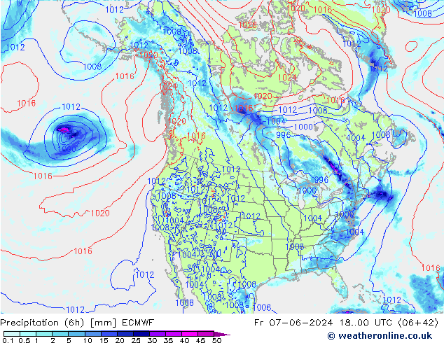 Z500/Rain (+SLP)/Z850 ECMWF vie 07.06.2024 00 UTC