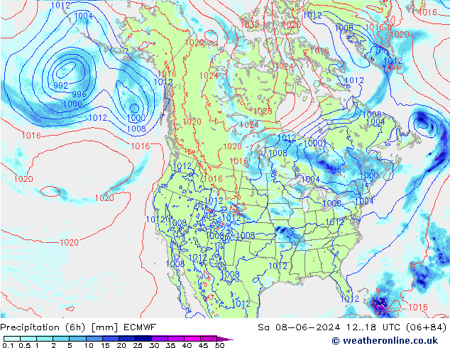 Z500/Rain (+SLP)/Z850 ECMWF Sa 08.06.2024 18 UTC