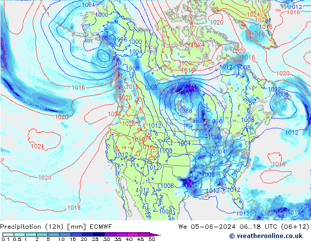 Totale neerslag (12h) ECMWF wo 05.06.2024 18 UTC