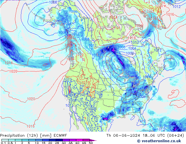 Precipitación (12h) ECMWF jue 06.06.2024 06 UTC