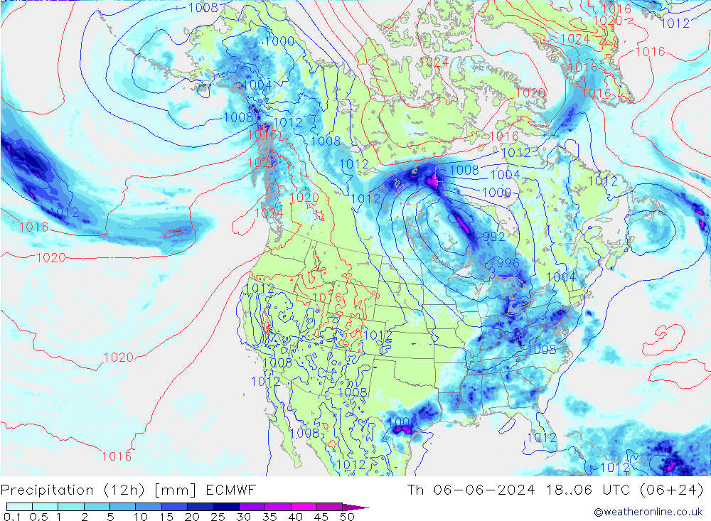 Precipitation (12h) ECMWF Th 06.06.2024 06 UTC