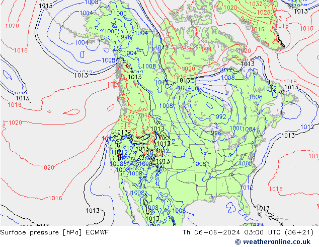 Atmosférický tlak ECMWF Čt 06.06.2024 03 UTC