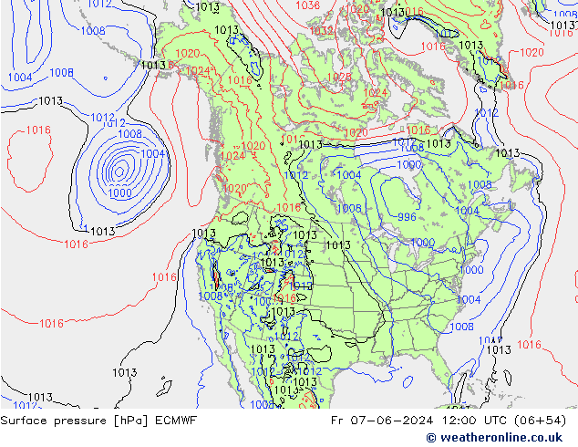 Bodendruck ECMWF Fr 07.06.2024 12 UTC