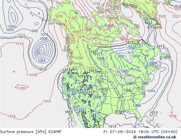 Atmosférický tlak ECMWF Pá 07.06.2024 18 UTC