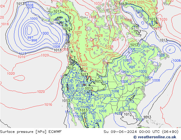 Surface pressure ECMWF Su 09.06.2024 00 UTC