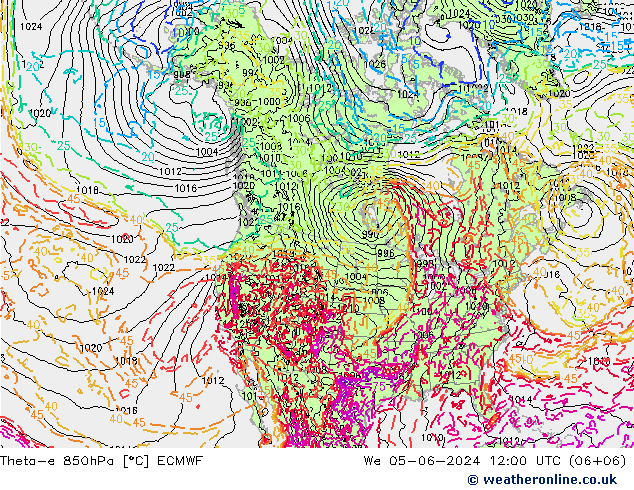 Theta-e 850hPa ECMWF Qua 05.06.2024 12 UTC