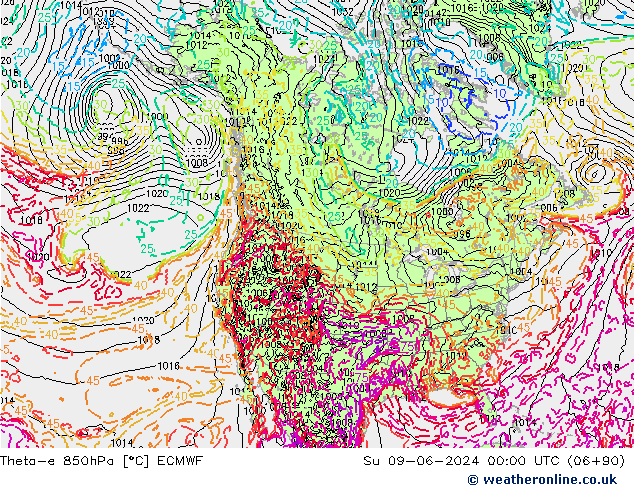 Theta-e 850hPa ECMWF dom 09.06.2024 00 UTC