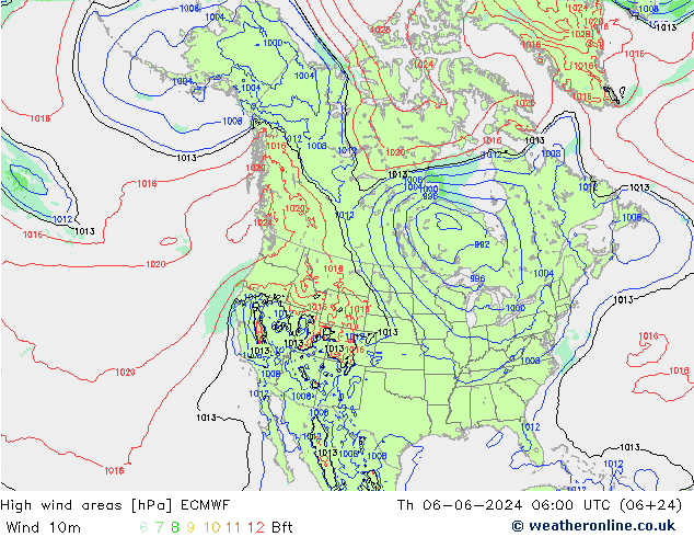 High wind areas ECMWF jeu 06.06.2024 06 UTC