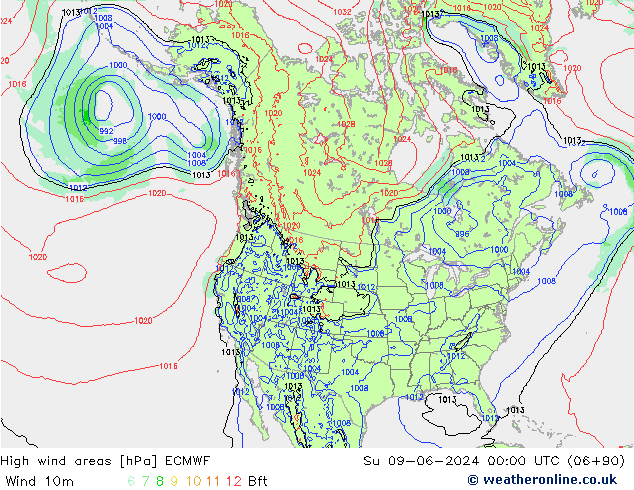 High wind areas ECMWF  09.06.2024 00 UTC